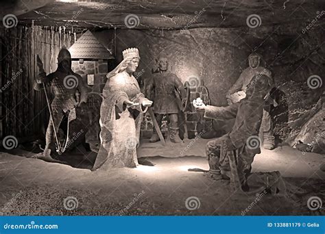 Statue Of Miner Presenting The Salt To Queen In The Wieliczka Salt Mine