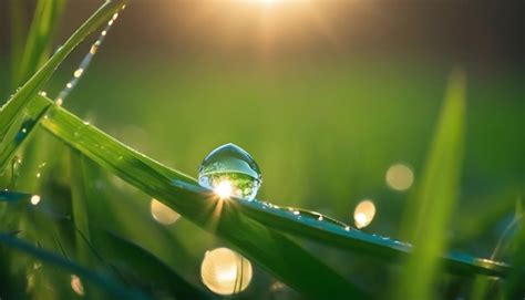 Premium Photo A Beautiful Large Drop Of Morning Dew In The Grass