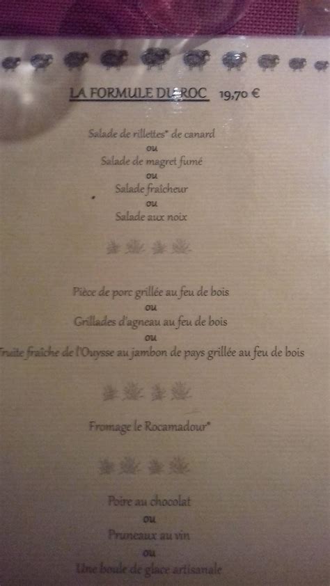 Menu Au Le Roc Du Berger Restaurant Rocamadour Bois De Belveyre Route