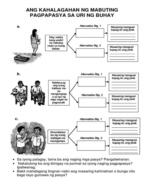 Ang Kahalagahan Ng Mabuting Pagpapasya Sa Uri Ng Buhay Worksheet