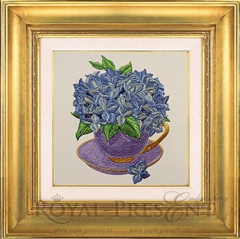 Machine Embroidery Design Blue Hydrangea In The Teacup Royal Present