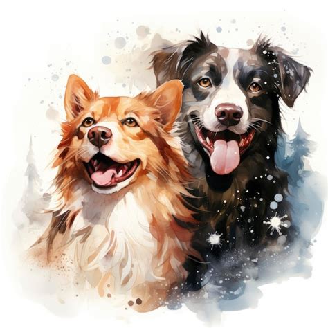 Dog And Cat Catching Snowflakes On Tongues Snowy Play Cartoon