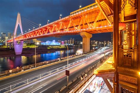 Premium Photo | Close-up of night view of chongqing qiansimen bridge street