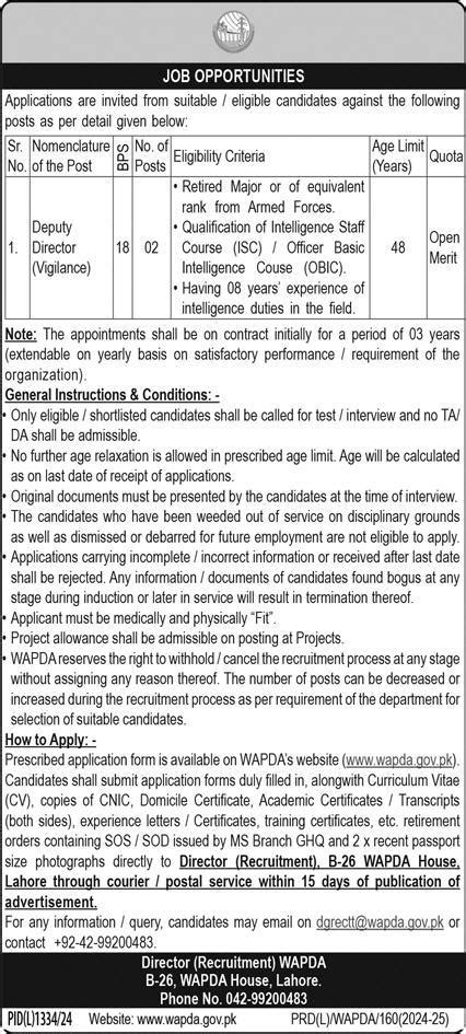 Water Power Development Authority WAPDA Jobs 2024 2025 Job