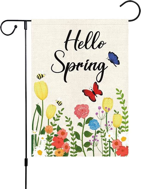 Louise Maelys Hello Spring Floral Garden Flag 12x18 Double