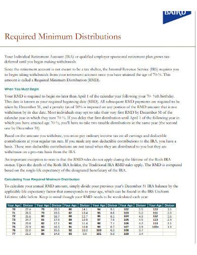 10 Ira Minimum Distribution Calculator Templates In Pdf Worksheets Library