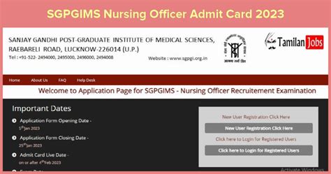 Sgpgims Nursing Officer Admit Card 2023 Released Check And Download Here