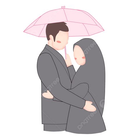 Ilustração De Casal Muçulmano Romântico Usando Guarda Chuva Juntos PNG