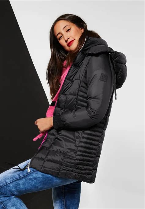 STREET ONE Manteau matelassé avec fermeture éclair pour femmes en Noir