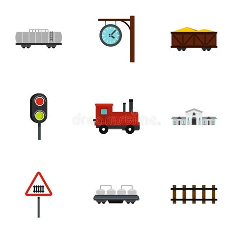 Iconos Planos Determinados Del Ferrocarril Ilustraci N Del Vector