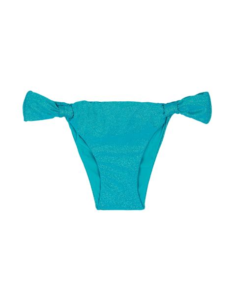 Brazilian Bikini Bottoms In Blue Lurex With Fabric Rings Calcinha