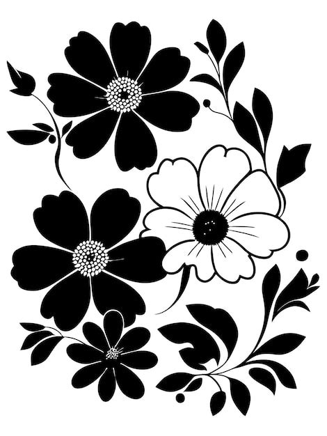 Ilustra Es Vetoriais De Est Ncil De Silhueta De Flores Preto E Branco