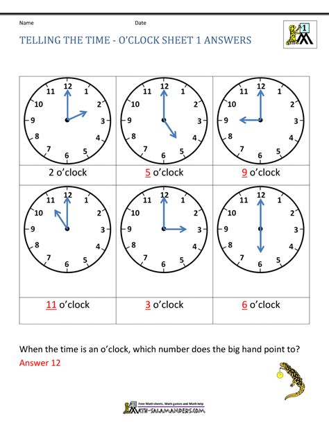 Telling Time Worksheets Oclock And Half Past