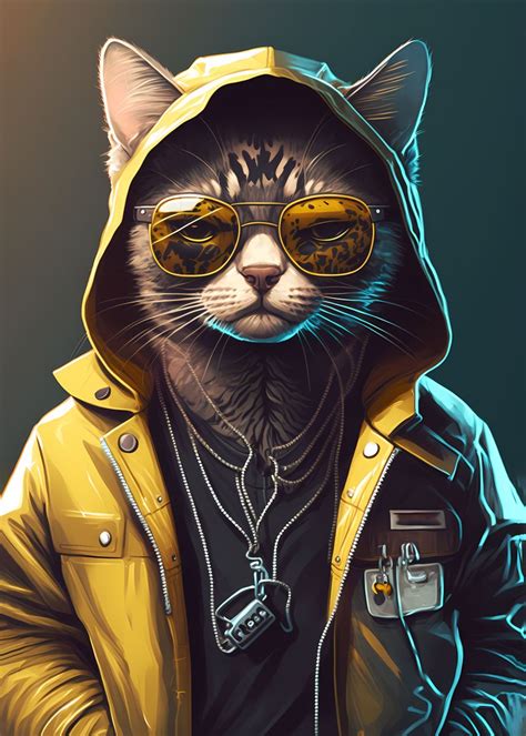 Cyberpunk Cool Cat Poster Picture Metal Print Paint By Luong Phat