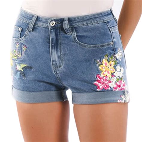 Womens Plus Size Low Rigid Waist Jeans Denim Shorts Summer Holes