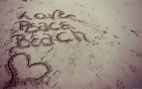 Hd Wallpaper Love Written In The Sand Love Peace Beach Text In Sand