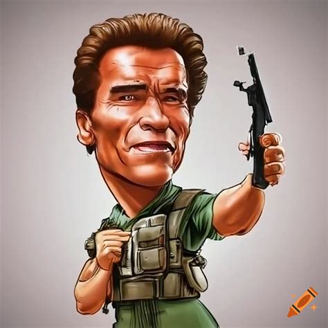 Caricature Of Arnold Schwarzenegger As A Soldier On Craiyon