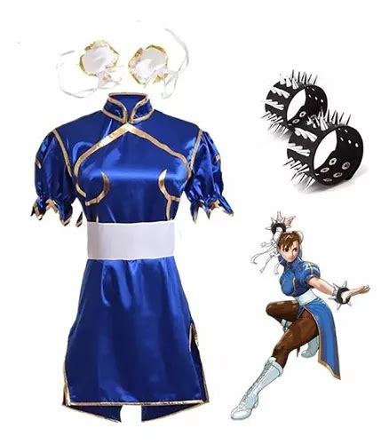 Disfraz Chun Li Cosplay Azul Mujer Street Fighter Halloween Traje