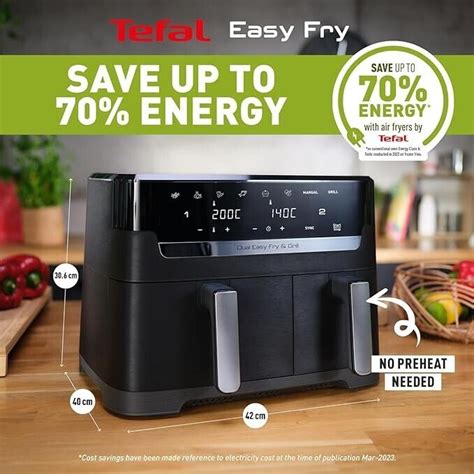 Tefal Easy Fry Dual Zone Digital Air Fryer 2 Drawers 8 3l 8in1 Black Ey901840 Ebay