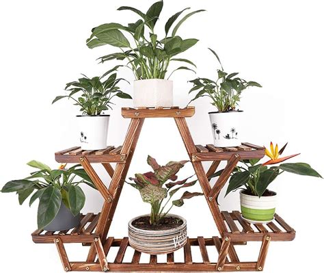 Unho Wooden Ladder Shelf Triangular Plant Stand Tiered Corner Plant