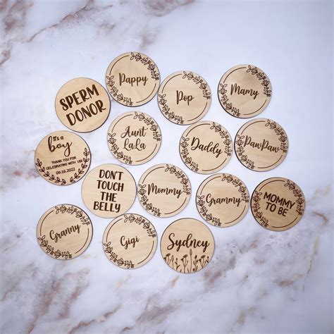 Personalized Baby Shower Pin Buttons Pin Back Custom Wooden Button