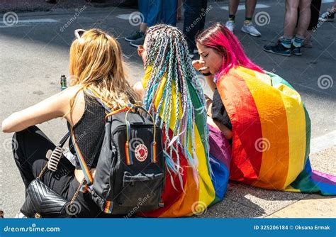 Lgbtq Pride Parade Lgbt Rainbow Flags Colorful Carnival Crowd Gay Tolerance Festival Freedom