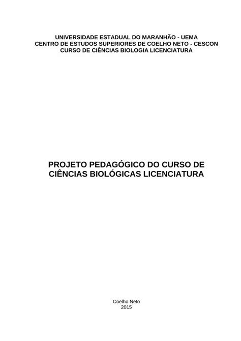 Pdf Projeto Pedag Gico Do Curso De Ci Ncias Estrutura