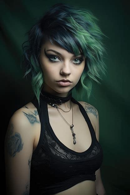 Premium Photo A Woman With Green Hair And Tattoo