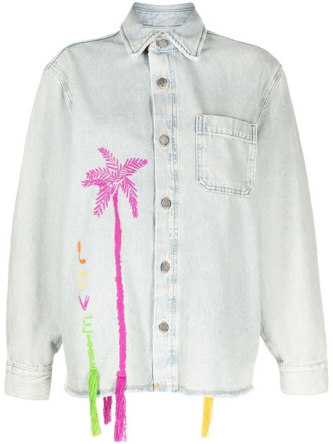 Mira Mikati Palm Tree Embroidered Denim Jacket Editorialist