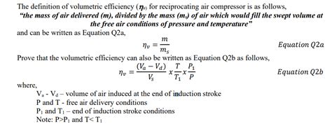 Solved The Definition Of Volumetric Efficiency ηv For