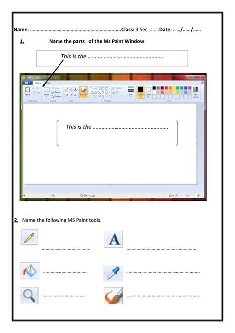 MS Paint Worksheet For Class 3