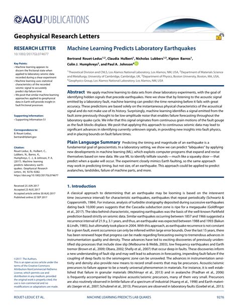 Pdf Machine Learning Predicts Laboratory Earthquakes