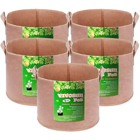 Vivosun 5 Pack 25 Gallon Brown Grow Bag Fabric Pot With Handles For Vegtables And Plants