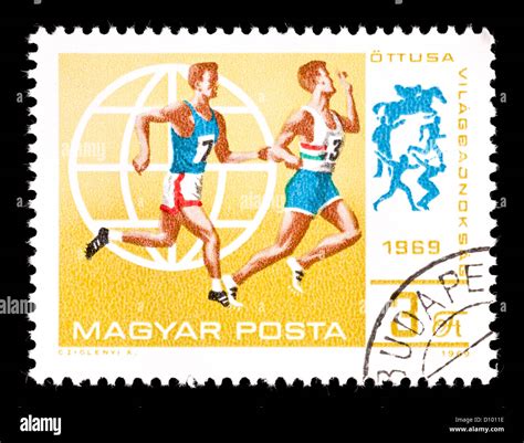 Postage Stamp From Hungary Depicting Runners Stock Photo Alamy