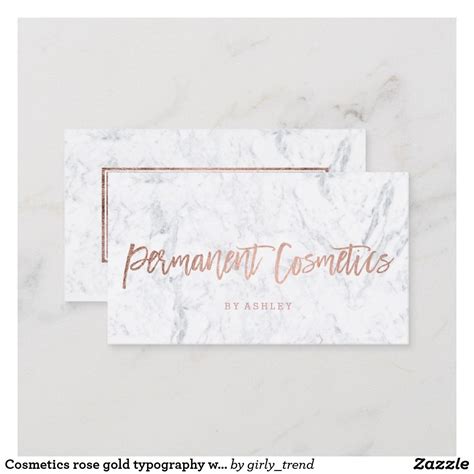 Cosmetics Rose Gold Typography White Marble Business Card Zazzle