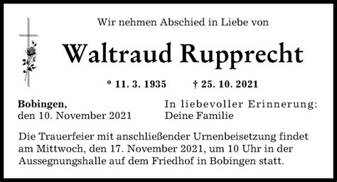 Traueranzeigen Von Waltraud Rupprecht Allg Uer Zeitung