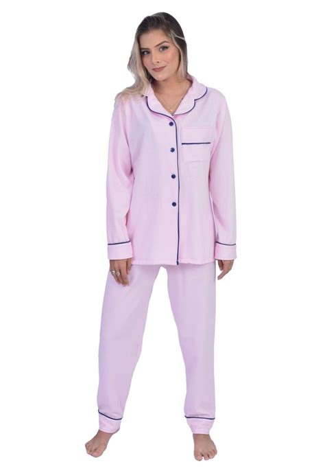 Pijama Americano Longo De Frio Moletinho Flanelado Es Inverno Rosa