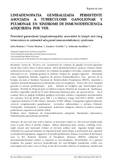 Linfadenopatia Generalizada Persistente Asociada A Tuberculosis