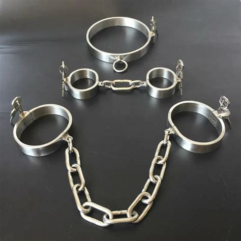 Stainless Steel Lockable Neck Collar Hand Ankle Cuffs Slave Bdsm Tool