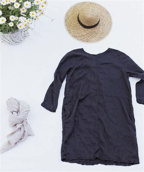 Linen Tunic Black Linen Shirt With Small Ruffles Women Linen Clothing