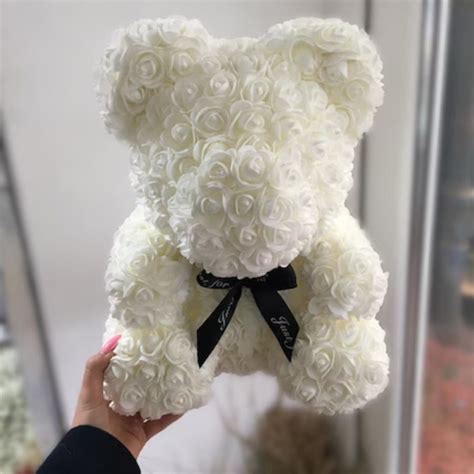 Ursulet Din Trandafiri De Spuma Teddy Bear Albastru 30 Cm Handmade