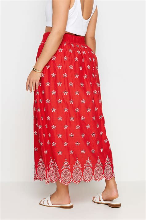 Yours Plus Size Red Floral Broderie Maxi Skirt Yours Clothing