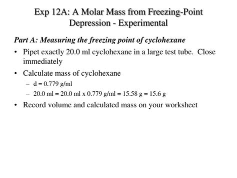 Ppt Exp A A Molar Mass From Freezing Point Depression Powerpoint