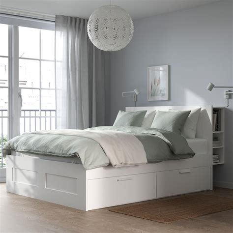 Brimnes Bed Frame With Storage And Headboard Whiteluröy Queen Ikea