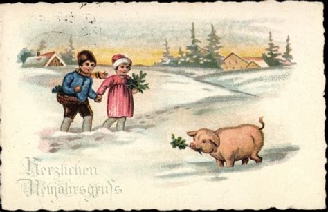 Ansichtskarte Postkarte Gl Ckwunsch Neujahr Schwein Mit Akpool De