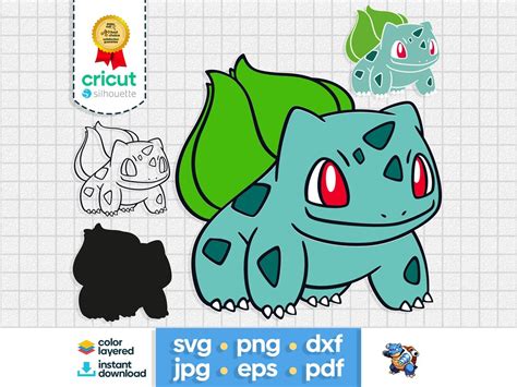 Pokem Bulbasaur Layered SVG Pikachu Cartoon Clipart PNG Silhouette