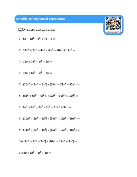 Simplifying Polynomial Expressions worksheets