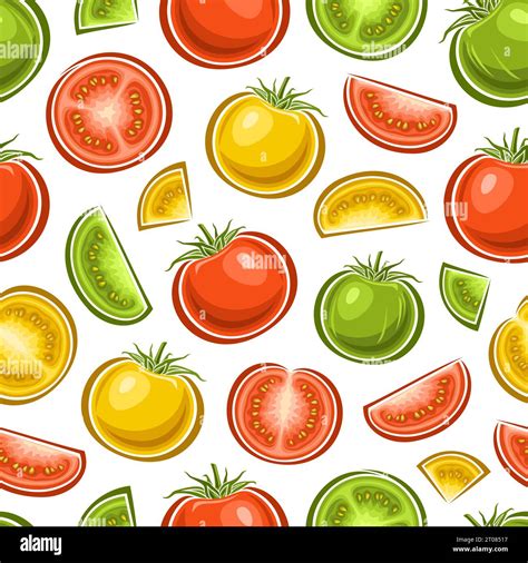 Vector Colorful Tomato Seamless Pattern Repeat Background With Various