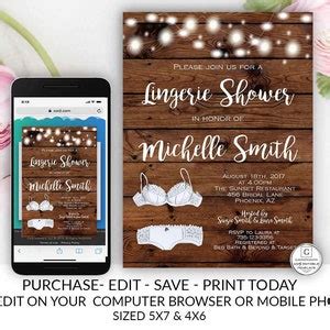 Lingerie Shower Invitation Rustic Bridal Lingerie Country Shower Invite Template Editable