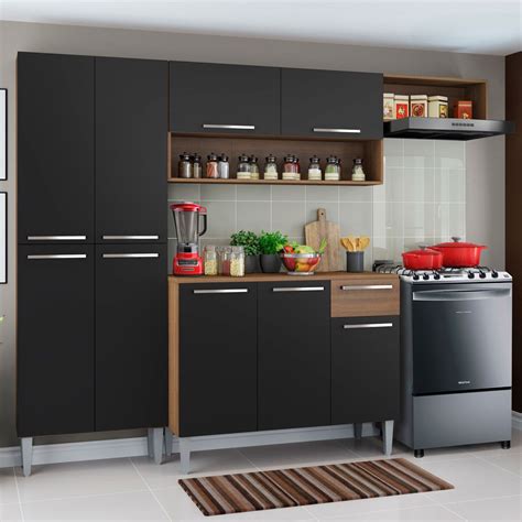 Cozinha Compacta Madesa Emilly Top Arm Rio E Balc O Rustic Preto